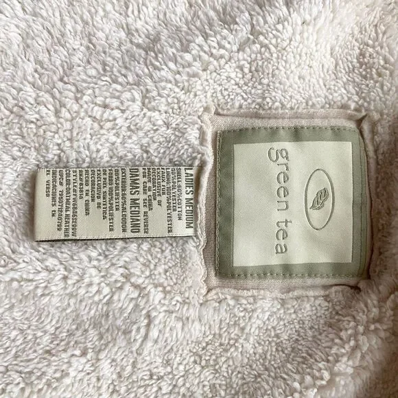 Green Tea Sweatshirt Zip-up Cream Jacket Lined Faux Fur Hooded Women’s Medium Co - Picture 8 of 10